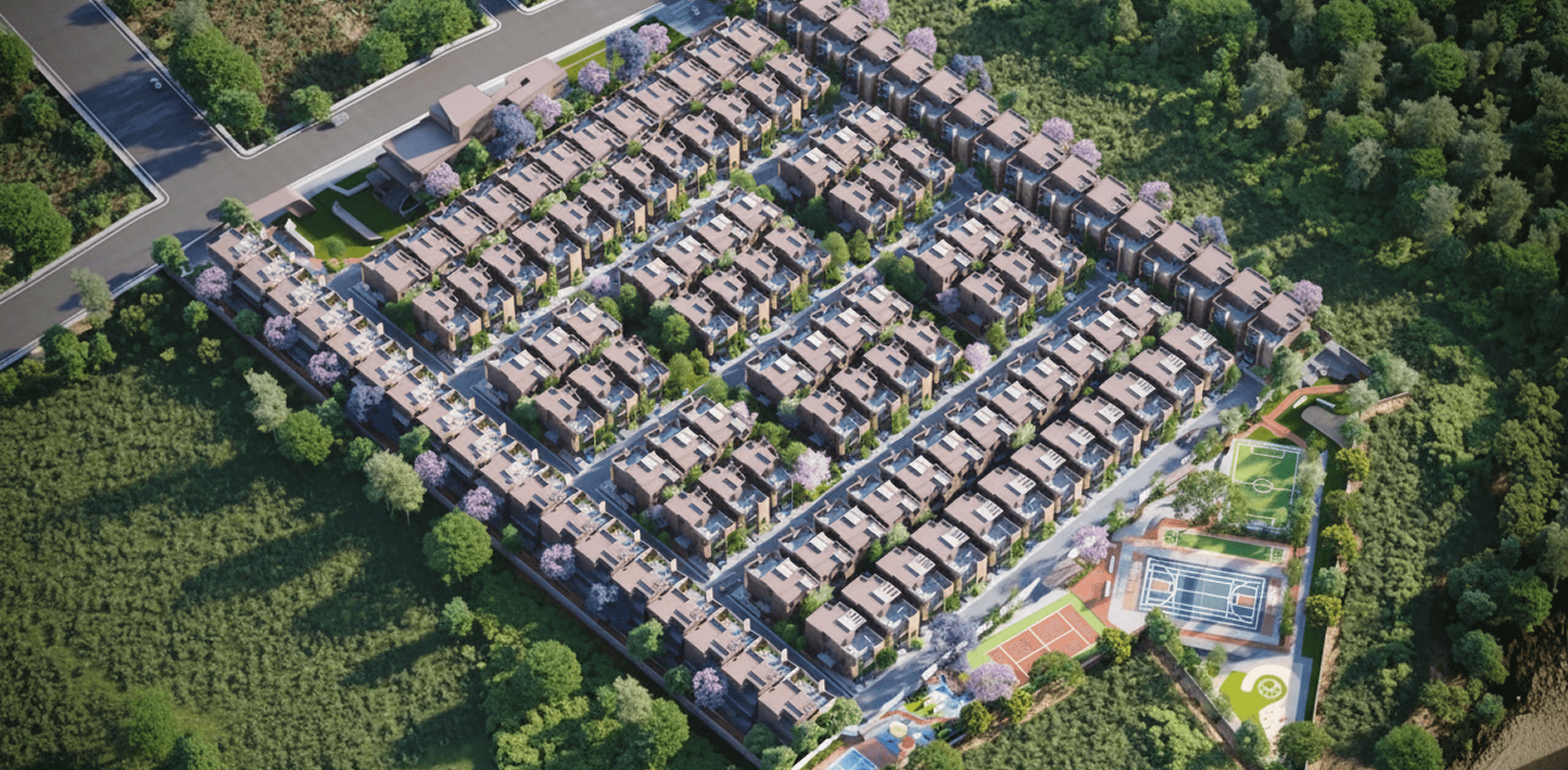 Aerial view of Kanso villa complex
